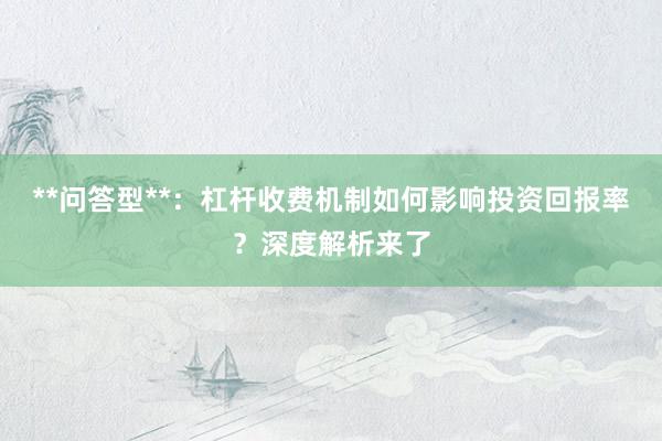 **问答型**：杠杆收费机制如何影响投资回报率？深度解析来了