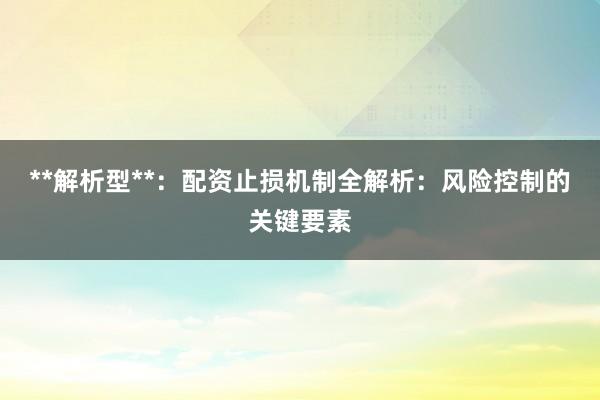 **解析型**：配资止损机制全解析：风险控制的关键要素