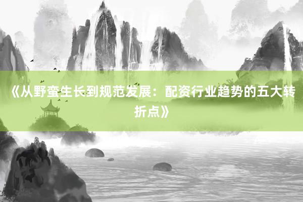 《从野蛮生长到规范发展:配资行业趋势的五大转折点》