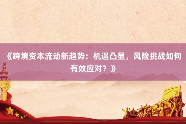 《跨境资本流动新趋势：机遇凸显，风险挑战如何有效应对？》