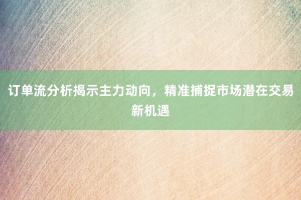订单流分析揭示主力动向，精准捕捉市场潜在交易新机遇
