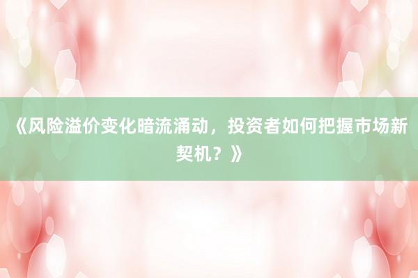 《风险溢价变化暗流涌动，投资者如何把握市场新契机？》