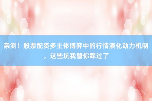 亲测！股票配资多主体博弈中的行情演化动力机制，这些坑我替你踩过了