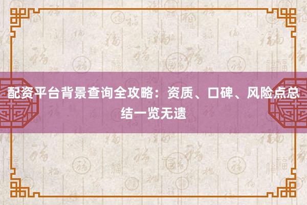 配资平台背景查询全攻略：资质、口碑、风险点总结一览无遗