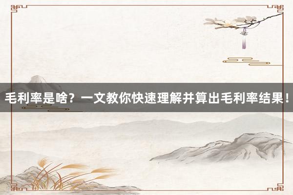 毛利率是啥？一文教你快速理解并算出毛利率结果！