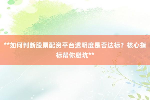 **如何判断股票配资平台透明度是否达标？核心指标帮你避坑**